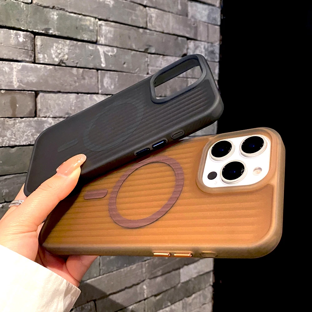 Матовый жесткий чехол с гофрированной текстурой для iPhone 16 15 14 13 12 11 Pro Max чехлы Magsafe
