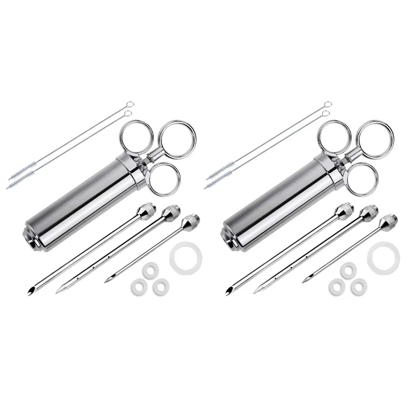 

2X Meat Injector Syringe, 2-Oz Marinade Flavor Injector 304 Stainless Steel With 6 Professional Needles