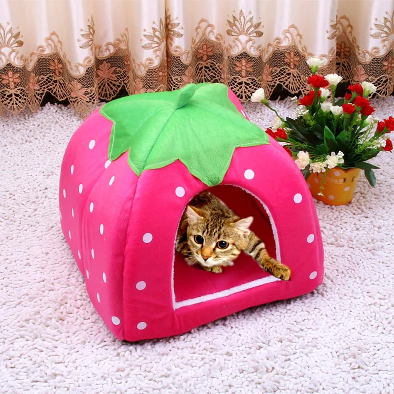 Cute Foldable Cat Kitten House Warm Soft Winter Cotton Pet Dog Cat Bed Kennel Fleece Cozy Nest For Small Medium Cat Dogs S-XXL