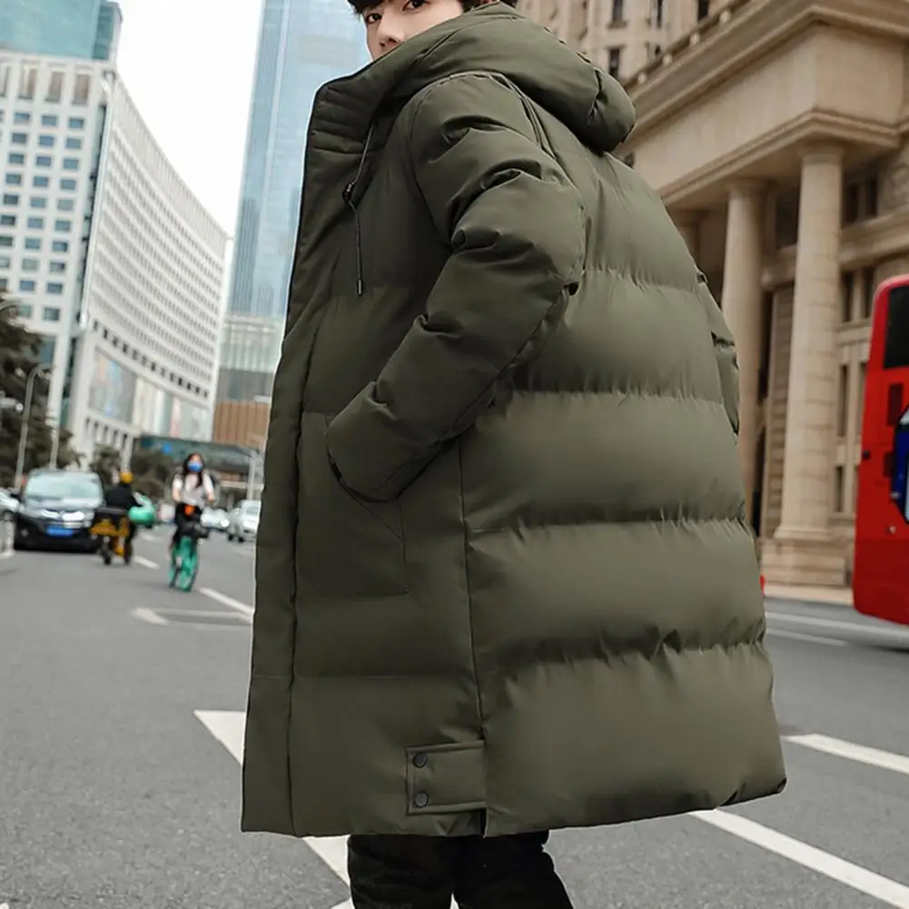 Chic Men Down Coat Thickened Outwear Neck Protection Men Coat  Midi Length Men Coat for Outdoor
