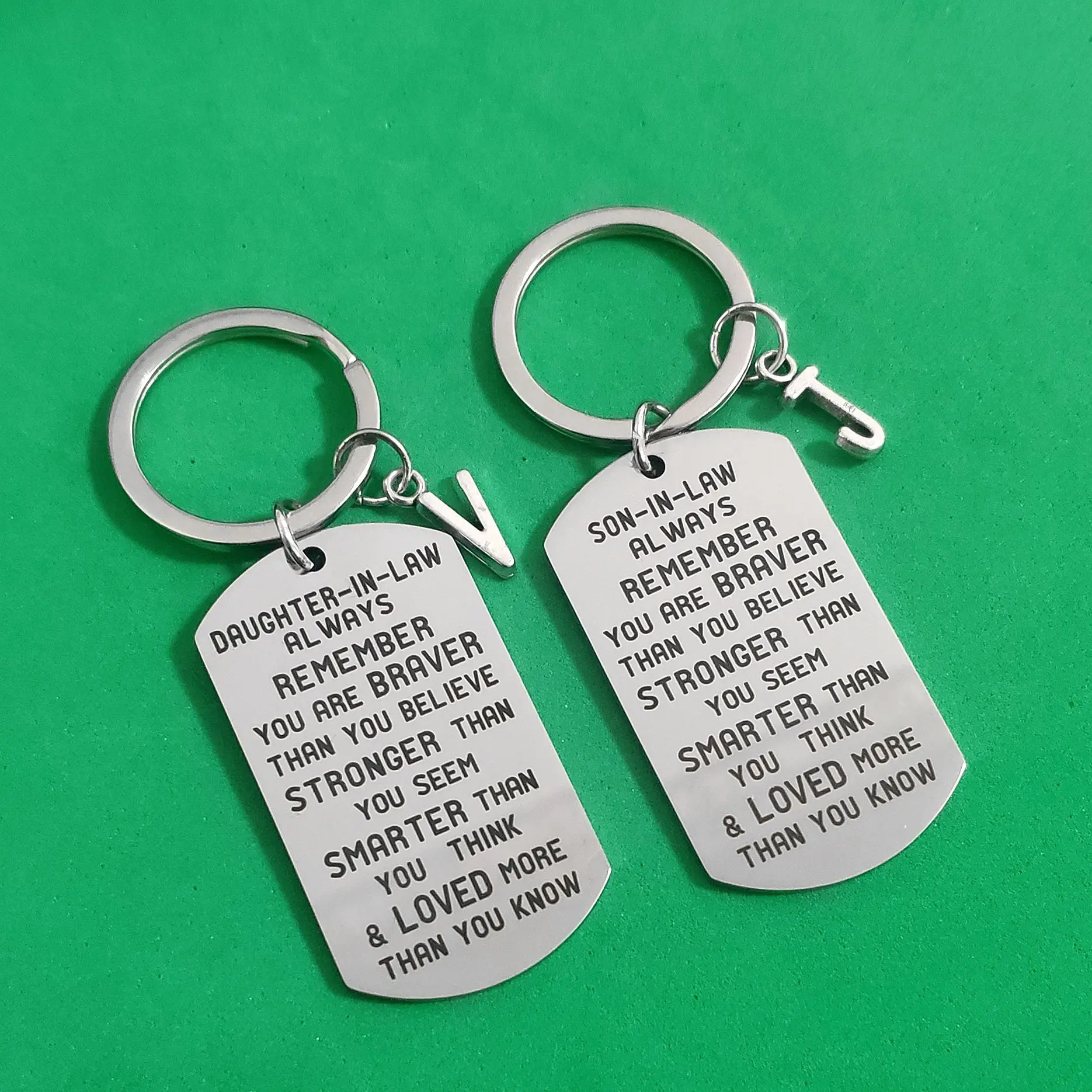 

to Son-in-law Daughter-in-law Keyring Military Tags Keys Holder Creative Gifts 26 Letters Stainless Steel Birthday A-Z Carabiner