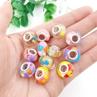 10pcs rainbow resin beads big hole 8x14mm round bracelet accessories beads for diy jewelry making findings wholesale
