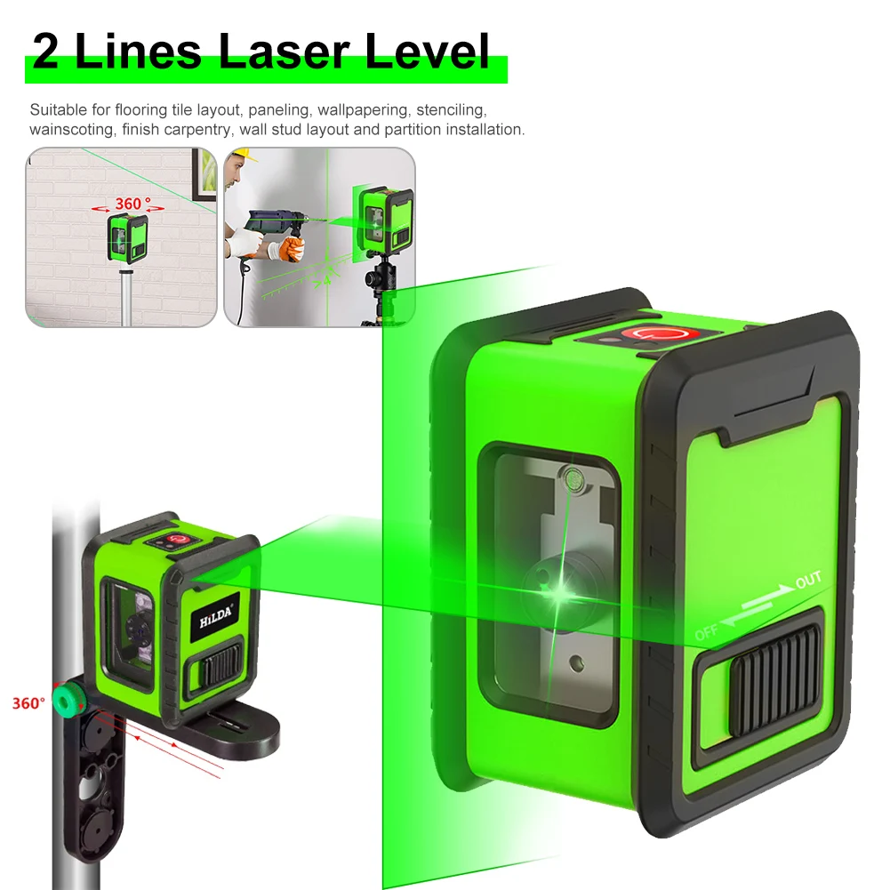 

Hot Sale Laser Level Meter 2-Lines Cross Green Level Laser Horizontal & Vertical Nivel Laser Self-Leveling Tool лазерный уровень