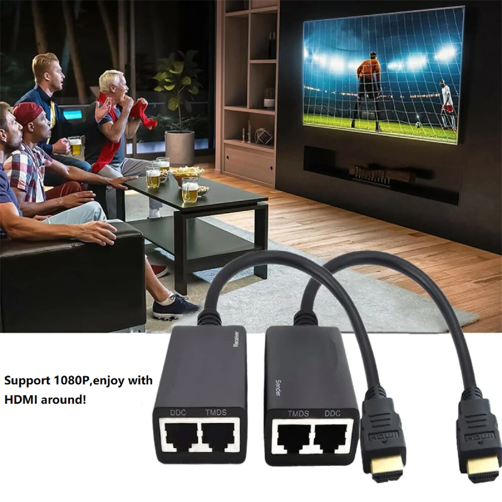 HDMI-совместимый с двойным преобразователем RJ45, удлинитель Balun с использованием кабеля Cat5e CAT6, HD 1080P видео, Однокамерный удлинитель 30 м для DVD HDTV, Новинка