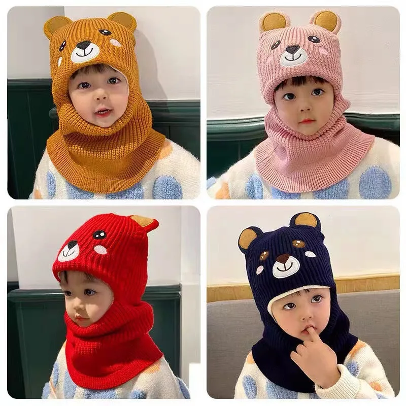

2 to 6 years old Boy girl Beanie Protect neck Cartoon animal Windproof Winter Child knit hat kids girl's Earflap Caps