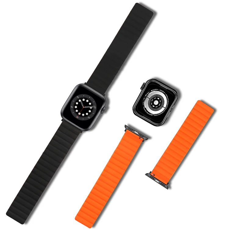Silicone Strap For Apple watch band 41mm 45mm 44mm 40mm 38mm 42mm Correas Magnetic Loop Link bracelet iWatch seires 7 5 4 6 SE