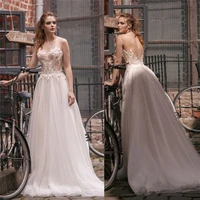 sexy sheer lace appliques wedding dresses backless tulle sleeveless bridal gowns formal long women vestidos elegantes para mujer