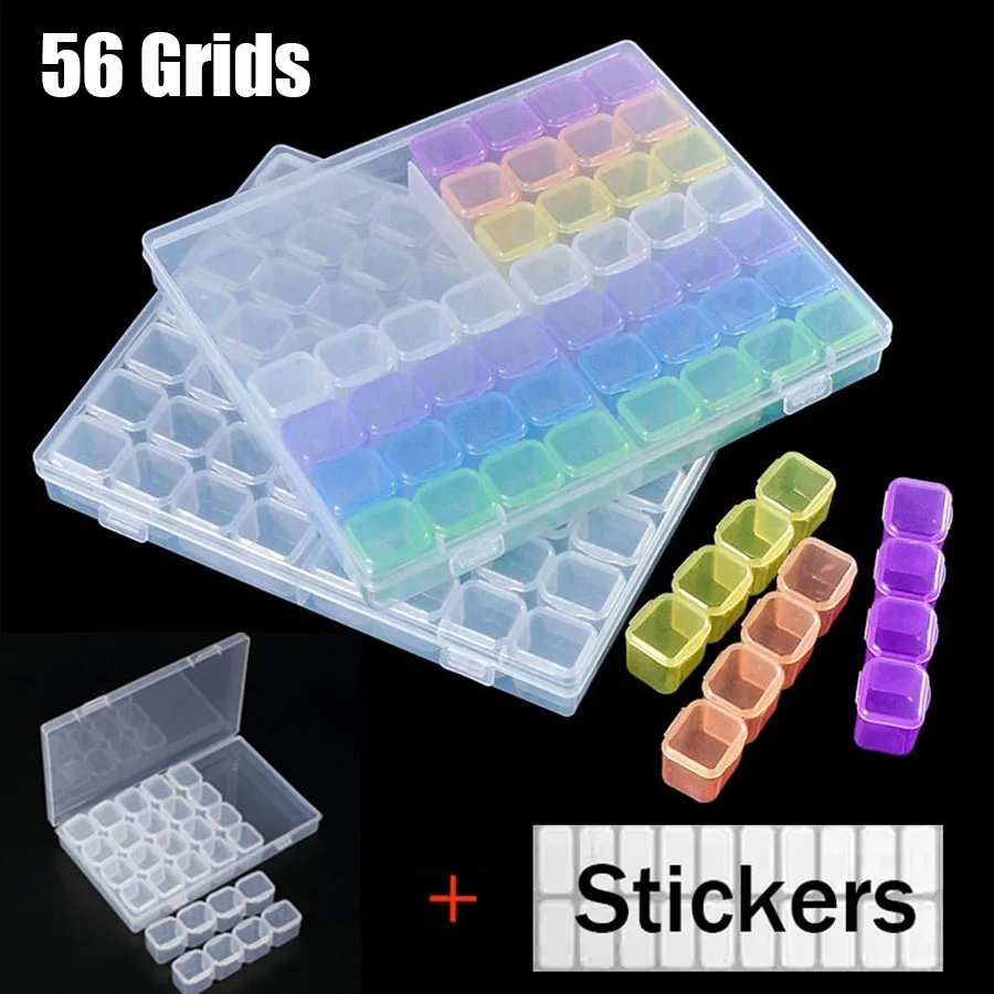 

64/56/28 Slots Diamond Painting Plastic Storage Box Embroidery Accessory Case Clear Beads Storage Boxes Cross Stitch Tools