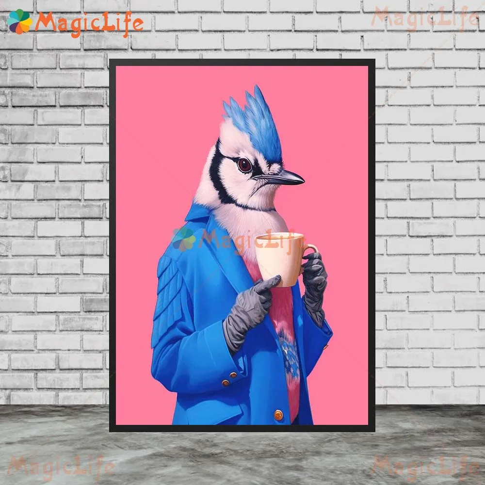 Забавный портрет птицы Кофе Чай джентльменов планшетов для гостиной