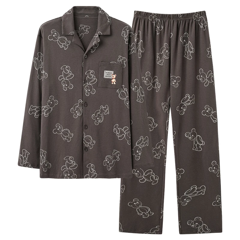 QUHENG Autumn Men Pajama Sets 2022 Winter Man Pajamas Set Simple Sleepwear Long Sleeve Cotton Pajamas Men Leisure Home Clothing
