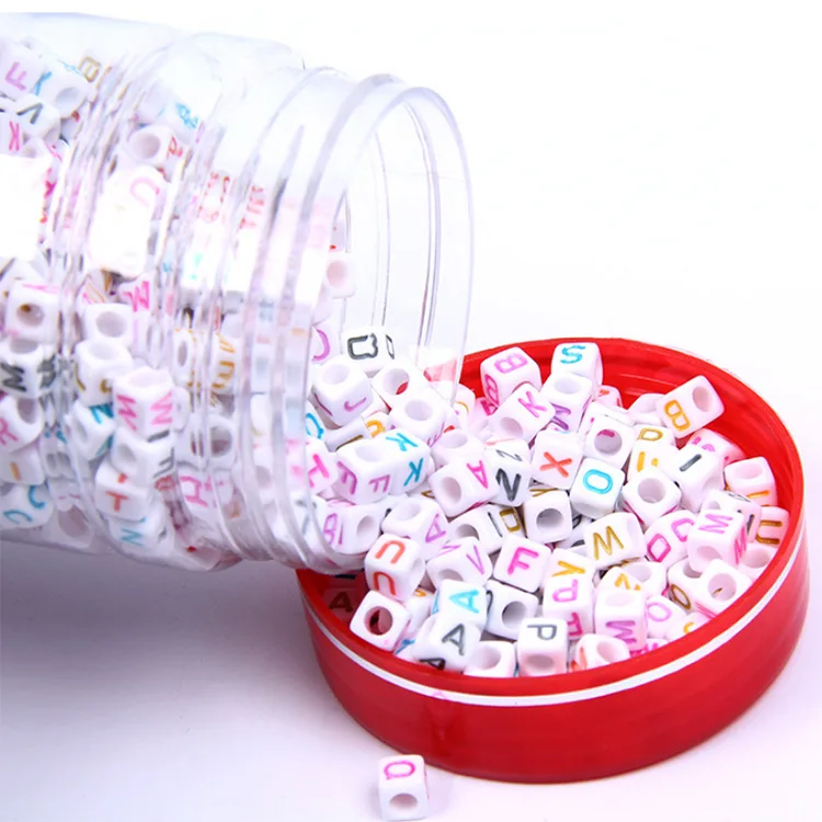 100 Шт. Радужные Резинки С Белыми Буквами Акриловые Бусины Для Ручной Работы