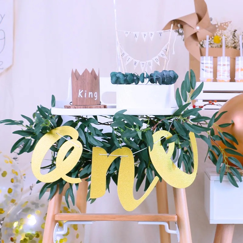 

Glitter Gold 1st Birthday Highchair Banner For One High Chair Sign Baby First Birthday One Photo Prop Party Decorations