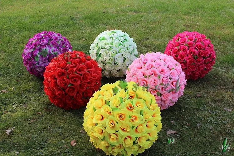 

12 Inch 30cm Elegant Artificial Silk Rose Flower Kissing Ball 7 Colors For Wedding Christmas Ornaments Party Decoration Supplies