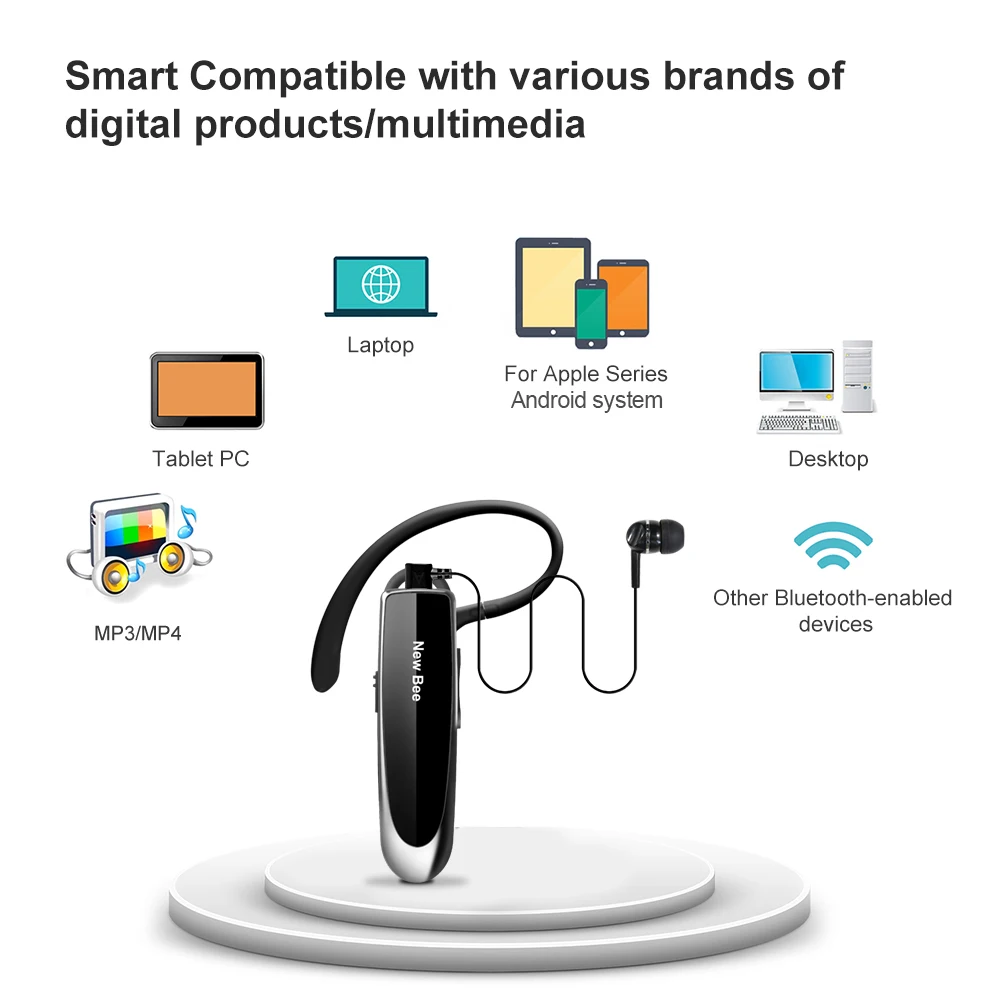 New Bee Bluetooth 5.0 Wireless Headphones Headset Earbuds Earphones with Mic 24Hrs Mini Handsfree Earpiece for iPhone xiaomi