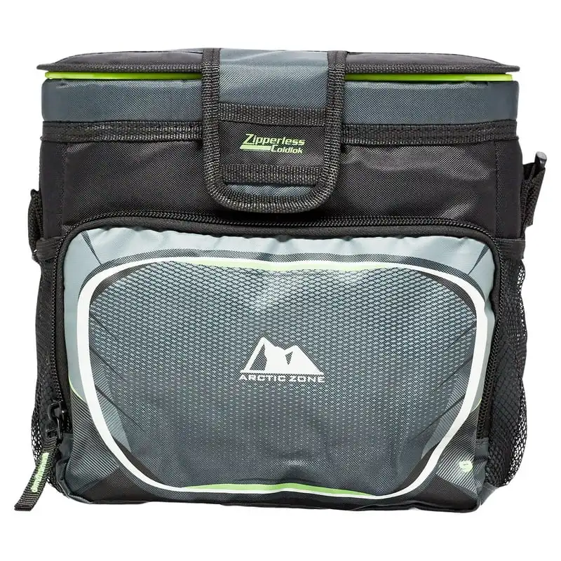 

9 cans Zipperless Soft Sided Cooler with Hard Liner, Grey and Green