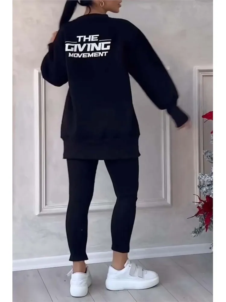 Женский Повседневный Спортивный костюм модный однотонный Свободный свитшот с