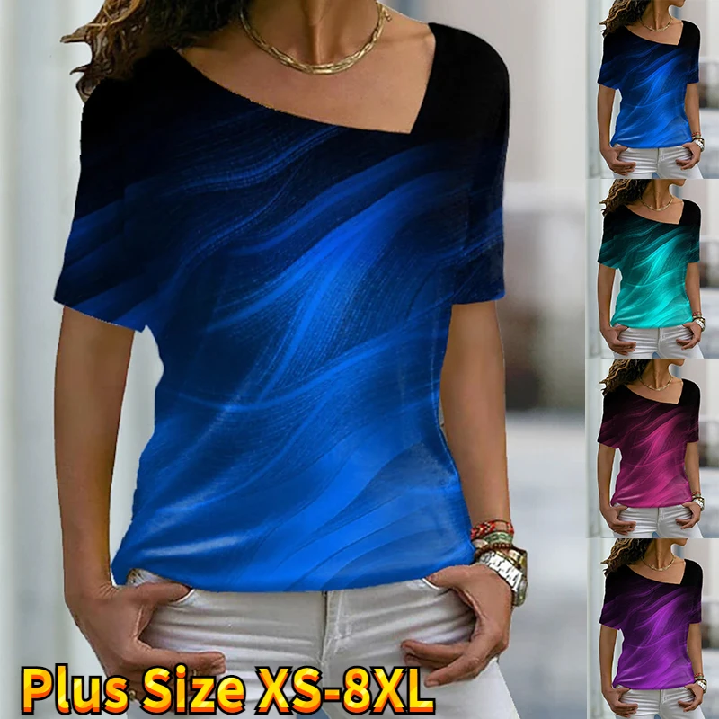 

Летняя Базовая уличная одежда для женщин, новинка, Ослепительная цветная футболка с коротким рукавом и принтом, облегающая Удобная Повседн...