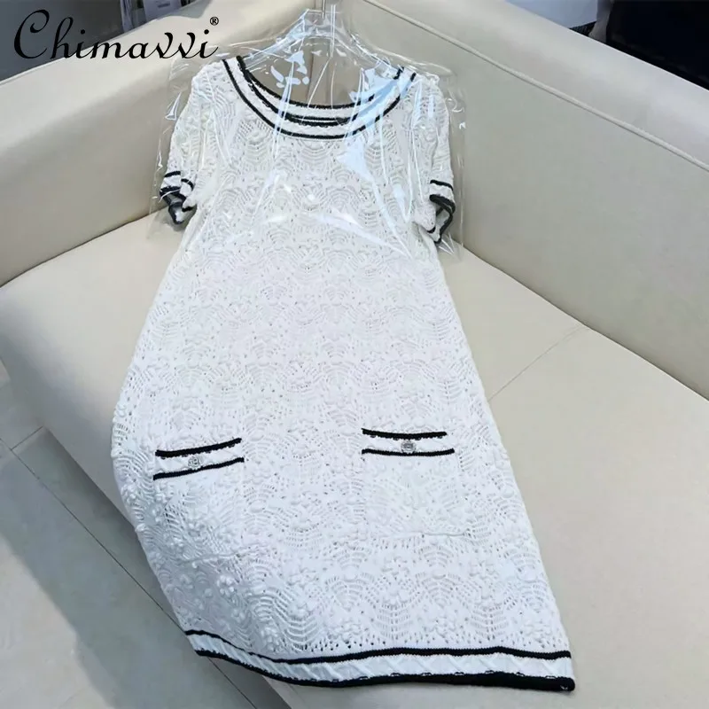 

High-End Summer Wear 2022 New French Fashion Retro Design Loose Straight Knit Dresses Simple Graceful Simple Women's Dress