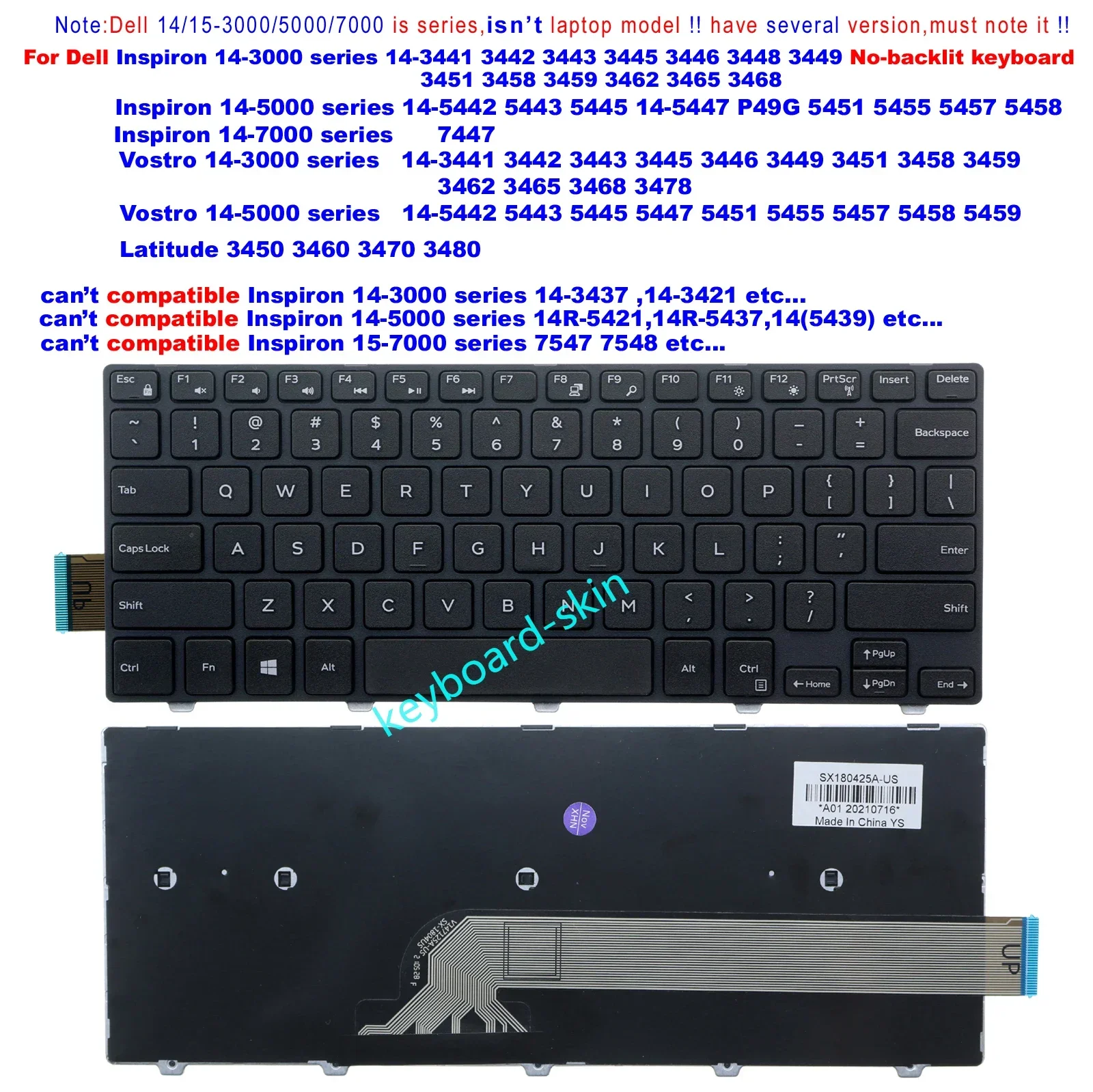 Новая Черная Клавиатура США без подсветки для ноутбука Dell Latitude 3450 3460 3470 3480