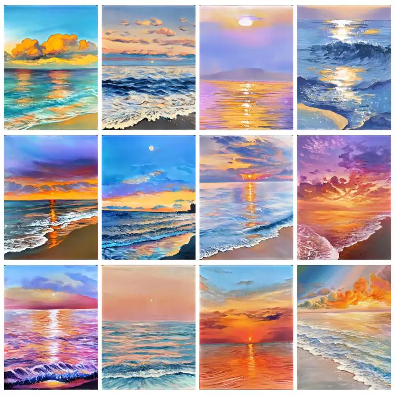

CHENISTORY Diy Painting By Numbers Handmade Sunset Seascape Pictrues By Numbers Wall Art Diy Gift For Adults Kids Acrylic Paints