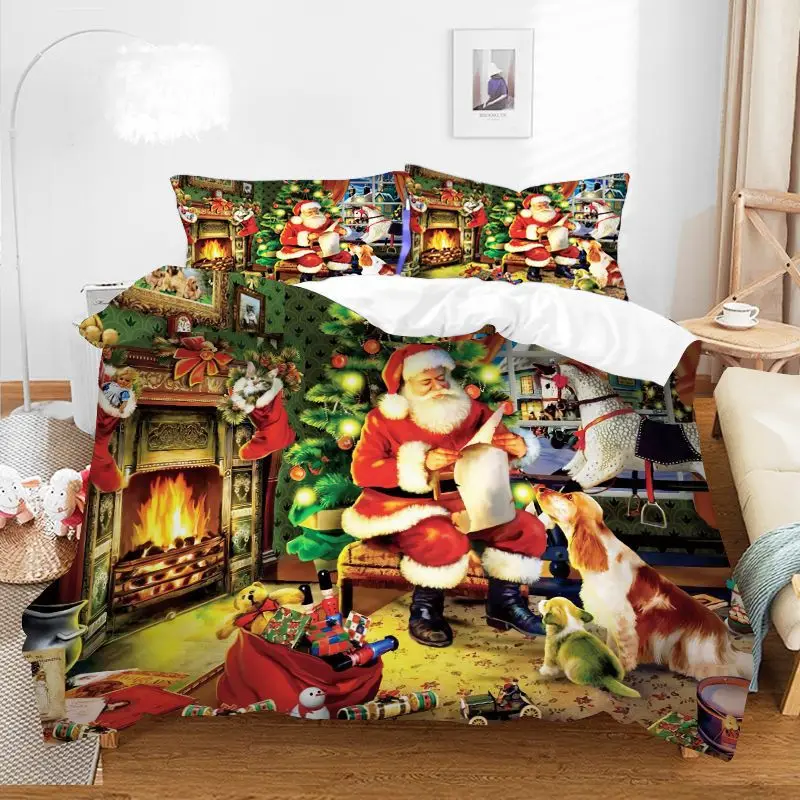 

Christmas Duvet Cover Set Queen/King/Full/Twin Size Snowflake Christmas Tree Bedding Set Deer Snowman Polyester Quilt