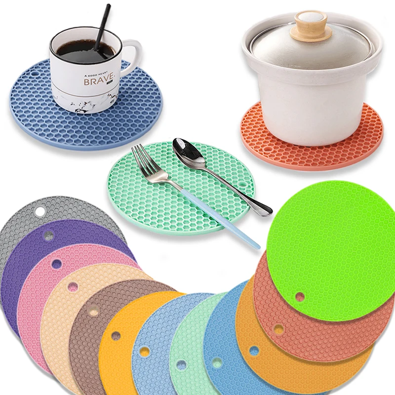 

Silicone Mat Coaster Food Grade Material Placemat Non-slip Coffee Cup Coaster Table Mat Kitchen Accessories Gadget Round Cup Mat