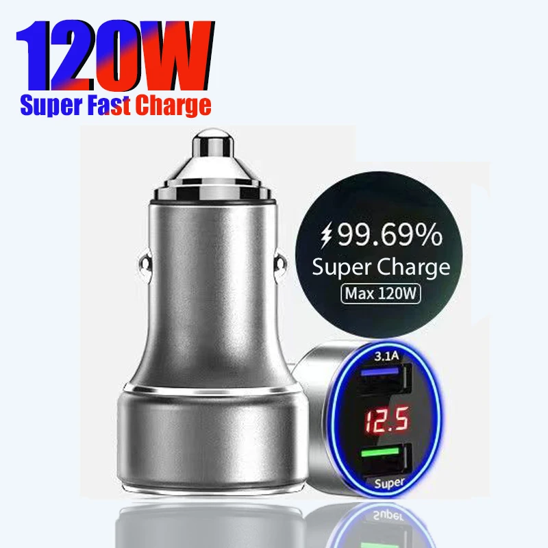 

USB Car Charger 120W 2 Port Fast Charging Adapter for iPhone 13 Pro Max 12 11 7 8 plus Xiaomi Samsung Mobile Phone Accessories