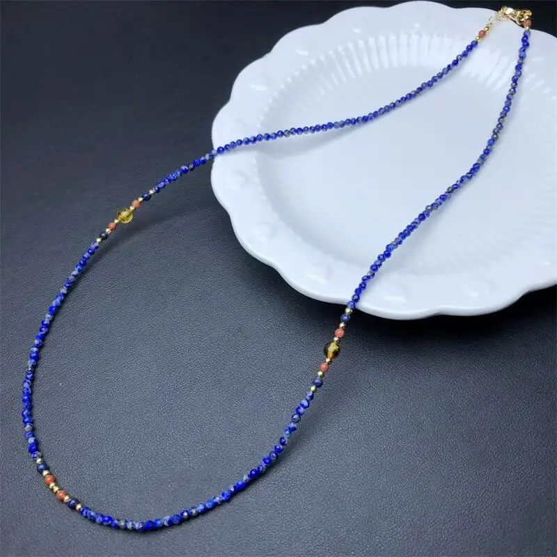 2.5MM Natural Lapis Lazuli Necklace Healing Fengshui Quartz Jewelry Stretch Children Birthday Holiday Gift 1pcs
