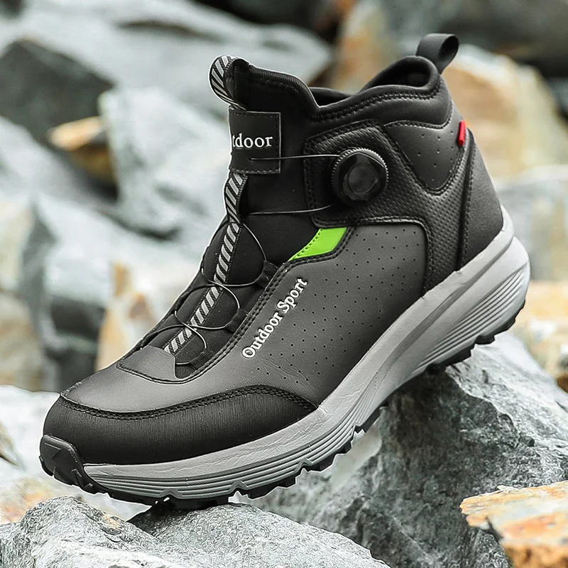 Men's Hiking Shoes High Quality Outdoor Athletic Shoes Non-slip Climbing Trekking Sneakers Quick Lacing Mountain Boots for Men