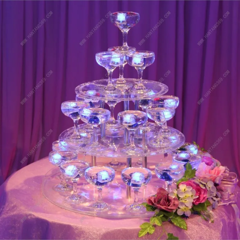 

3 Tier Wedding Champagne Tower Circular Cupcakes Aircraft Cake Rack European-Style Luxury Hotels Dessert Aircraft Glass Stand