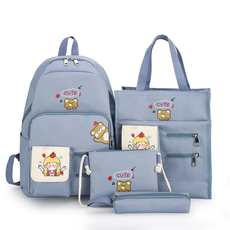 4 Pcs Set Harajuku Women Laptop Backpack Canvas School Bags For Teenage Girls Kawaii College Student Kids Book Bag Rucksack 2022