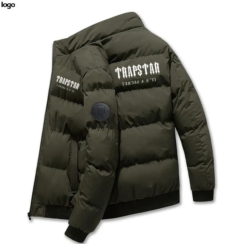 2022 New Men's Padded TRAPSTAR Printed Jacket Autumn and Winter Warm and Windproof Large Size Stand Collar Short Padded Jacket