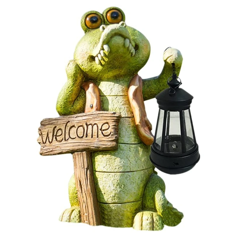 

Outdoor Statues Garden Figurine Resin Crafts,Creative Crocodile Furnishings Figurines With Solar Powered Light