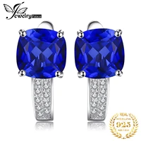 jewelrypalace cushion 4 4ct created blue sapphires 925 sterling silver clip earrings women fashion statement gemstone jewelry