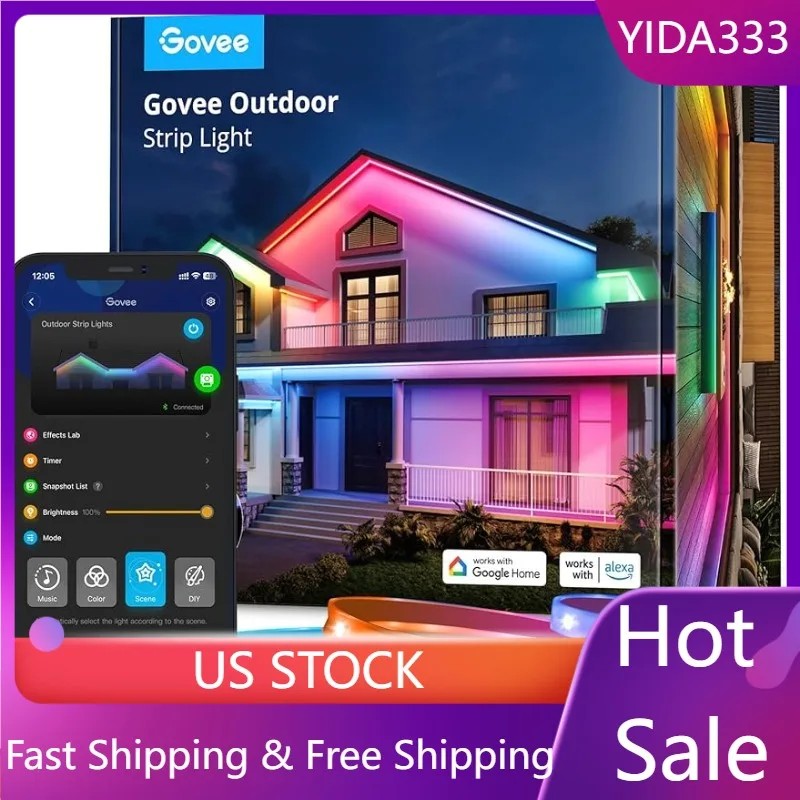 

Уличная светодиодная водонепроницаемая лента Govee 98,4 фута, украшения на Хэллоуин, наружная Светодиодная лента Wi-Fi RGBIC