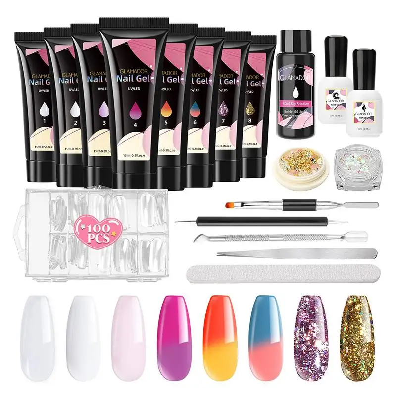 

Gel Poly Nail Gel Kit Nail Extension Glitter Gel Nail Gel Building Enhancement Manicure Set For Starters Professional
