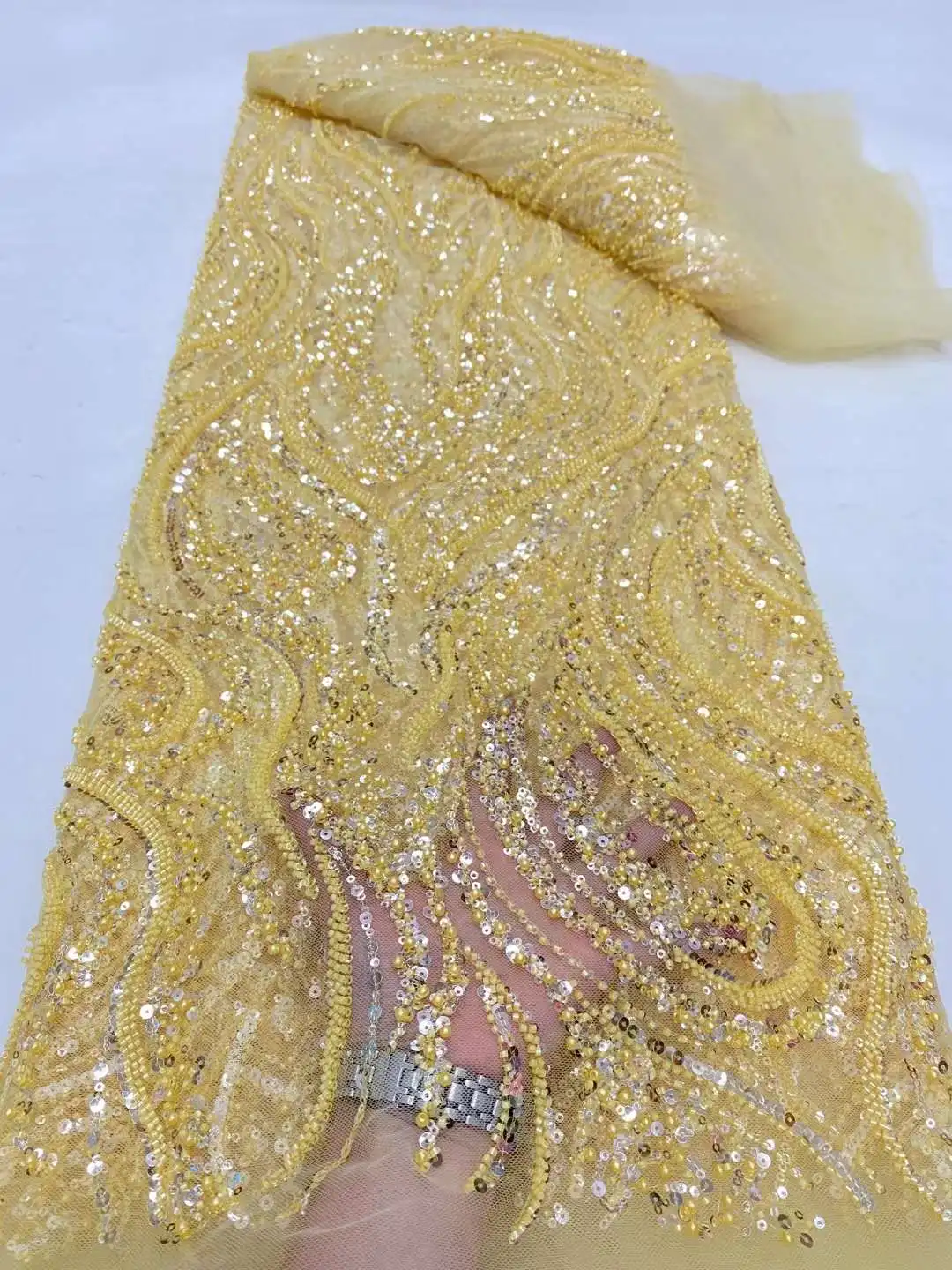 Африканская Тюлевая кружевная ткань с бусинами для женщин пошив вечерних