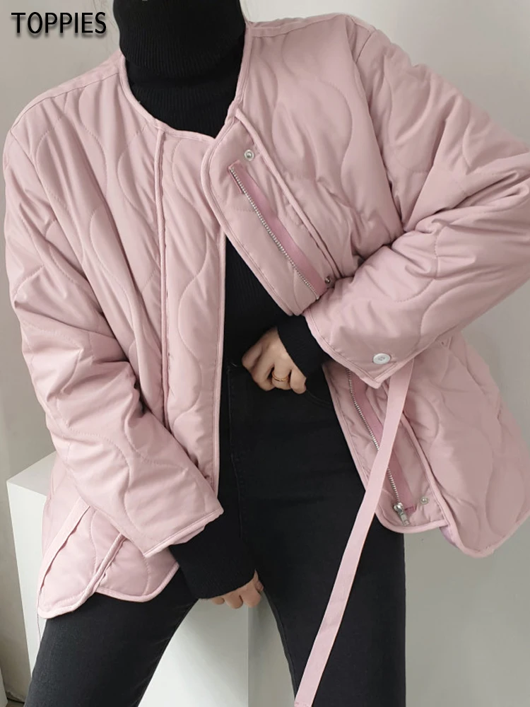 

Осенняя куртка Toppies со стразами и круглым вырезом, теплая свободная повседневная куртка, модная одежда, однобортная куртка в стиле ретро