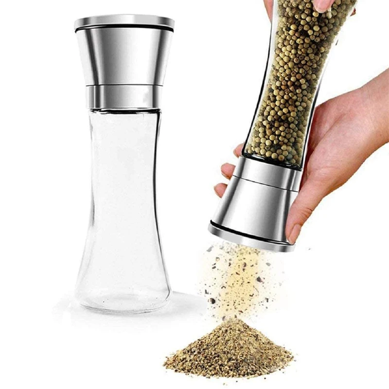 

1Pcs Stainless Steel Salt and Pepper Mill Grinder Spice Glass Muller Hand Mill Grinding Bottle Kitchen Gadgets Glass Tools