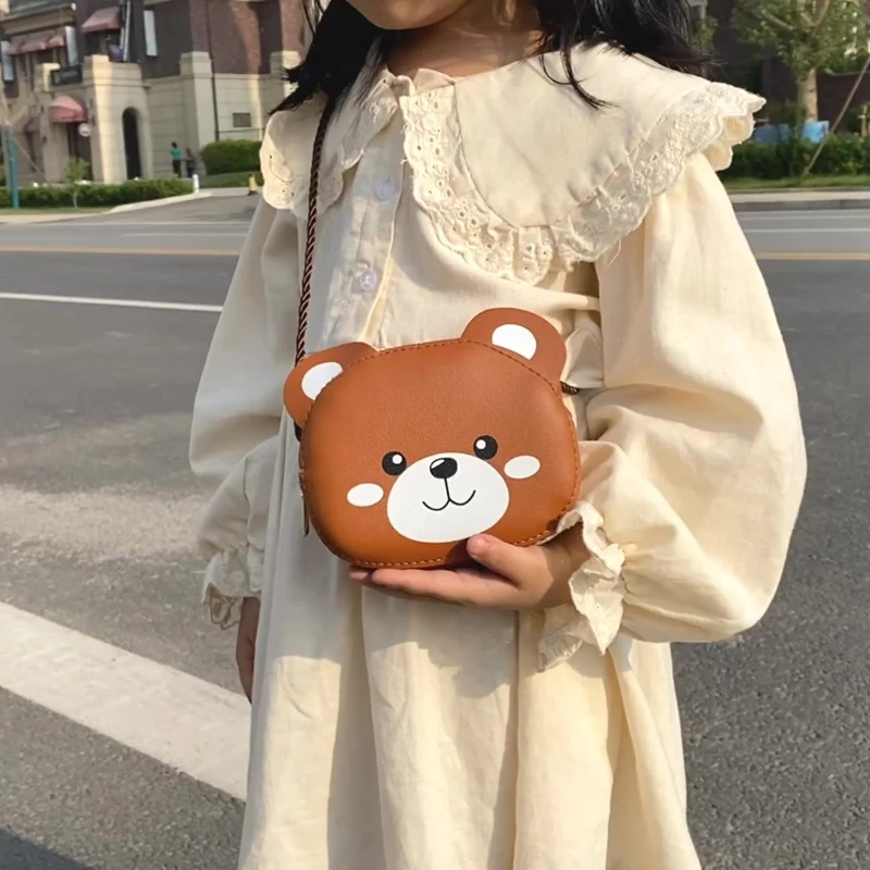 Kids PU Leather Messenger Crossbody Bags Children Girls Princess Shoulder Bag Coin Purse Cute Cartoon Small Wallet