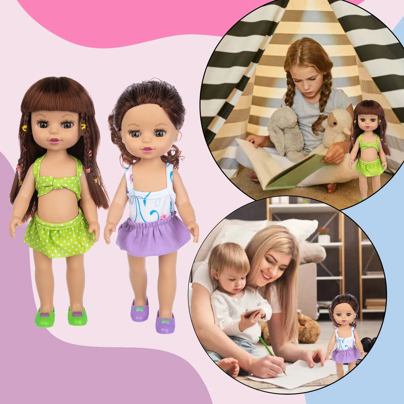 

Vinyl Hair Baby White Skirt Toy Baby Lace 35.5CM Cute Curly Education for Girls Age 5