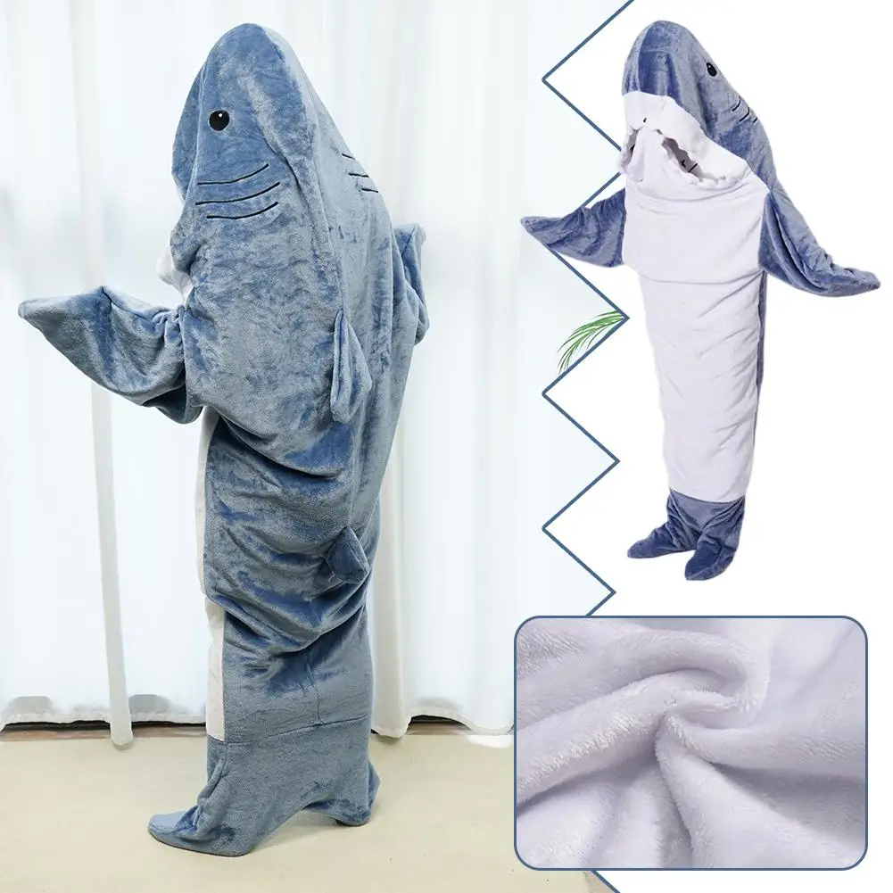 

Домашний слитный спальный мешок в форме акулы, пижамы, мягкое переносное Фланелевое уличное одеяло, теплая Пижама для кемпинга C2M7