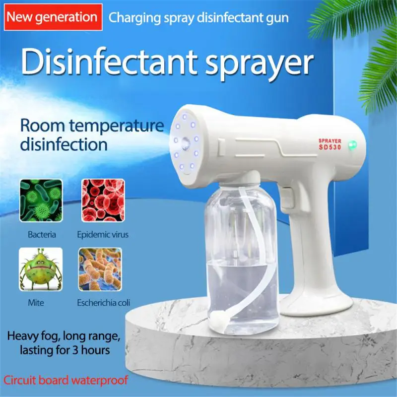 

Newly 500ML Nano Atomization Disinfection Spray Upgraded Anti-clogging Plastic Nozzle Blue Light Disinfection Wireless Charging