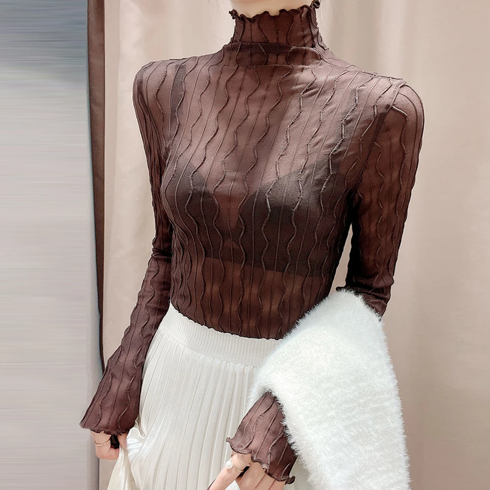 

Autumn Ruched Long Sleeve Elegant White Tops For Women T-Shirts Wavy Edge Tees Cropped Basic Skinny Streetwear Clothes S-2XL