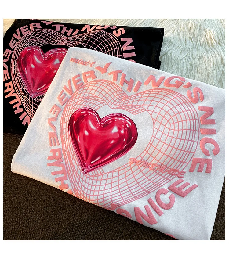 

Creative love letter heart Couple T-shirt Women Cute Short Sleeve Tops 2022 Summer Ins Loose Casual Female Tee Shirts Women