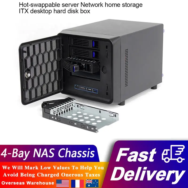 

4-Bay NAS Chassis Hot-Swappable Anti-Electromagnetic EMI Home Server Network Storage Gaming Computer Case