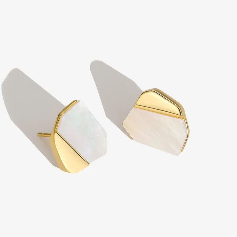 

Silvology Real 925 Sterling Silver Inlay White Shell Stud Earrings for Women Original Design Irregular Earring Unique Jewelry