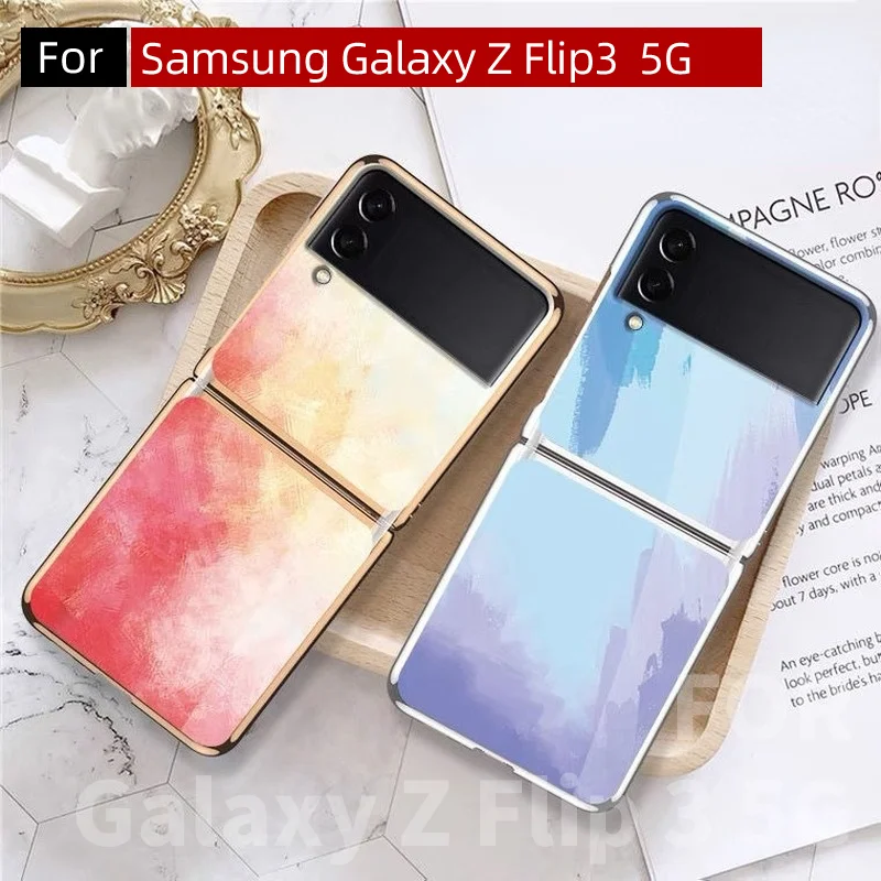 

Чехол для Samsung Galaxy Z Flip3, стеклянная задняя панель с гальваническим покрытием, высококачественный Роскошный чехол для телефона Galaxy Z Flip 3 5G