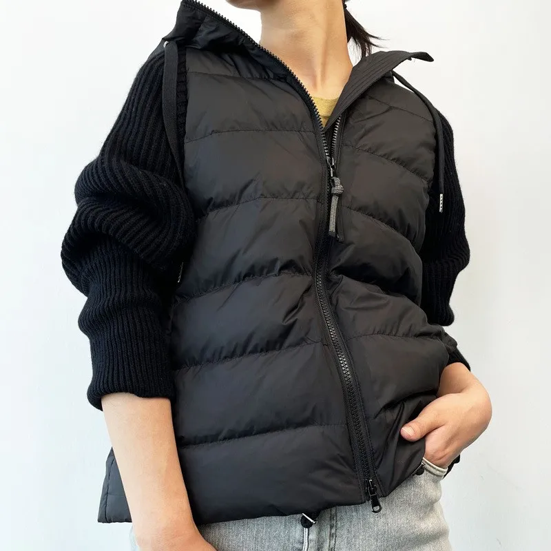 Down Jacket Winter Ladies Short Hooded 90 White Goose Coat Jackets Noble Gesture Splicing White Black Zipper Drawstring Women