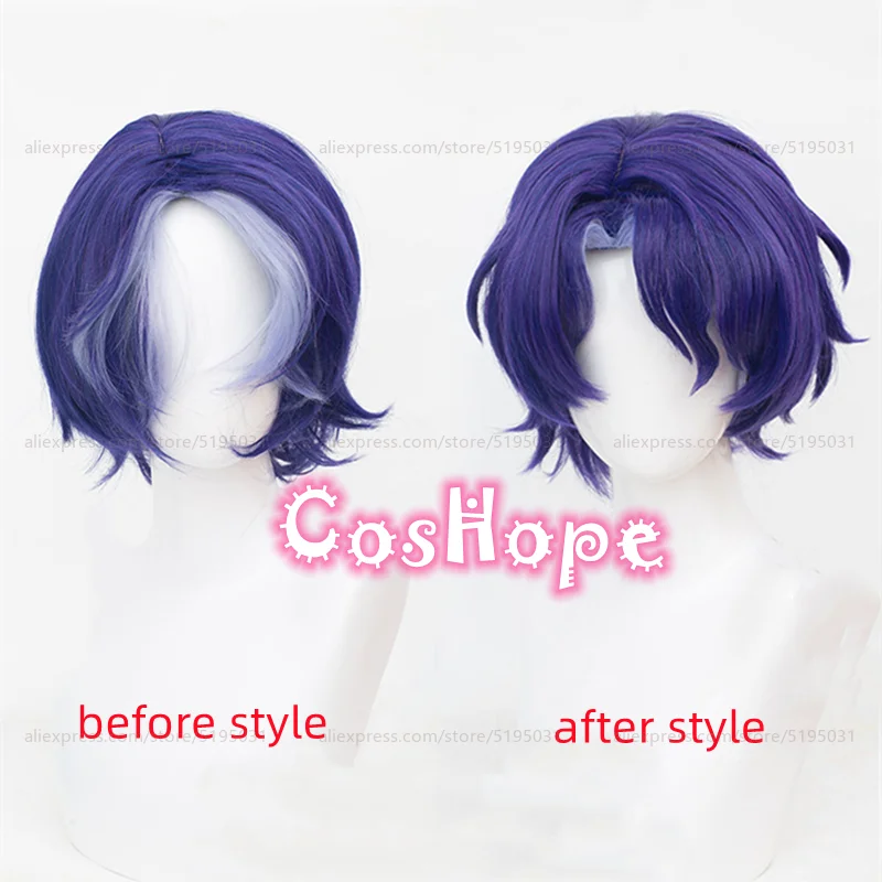 Доктор Парик для косплея соотношение 35 см короткий синий фиолетовый мелирование